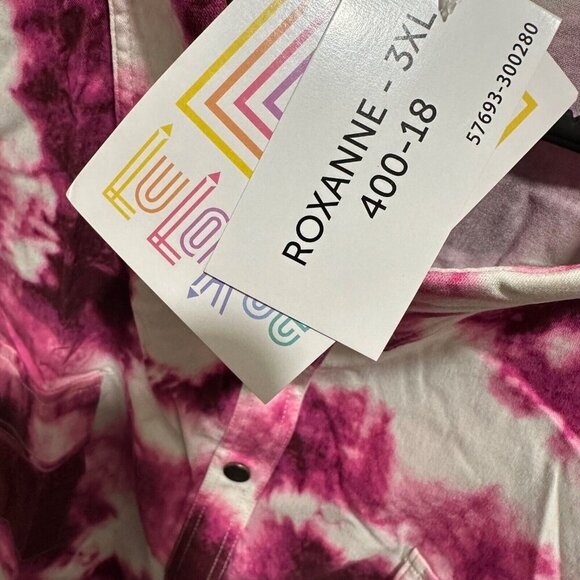 LuLaRoe Size 3XL Roxanne Pink Tie Dye Sleeveless Snap Front Collared Shirt - NWT - Picture 8 of 9